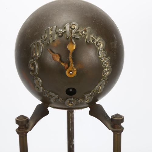 82 - An Art Nouveau gilt-brass and alabaster spherical novelty mantel clock, circa 1910, height 26cm, wit... 