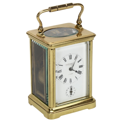 89 - A 19th century brass-cased alarm carriage clock, by Camerer, Kuss & Co of London, case height 12cm, ... 