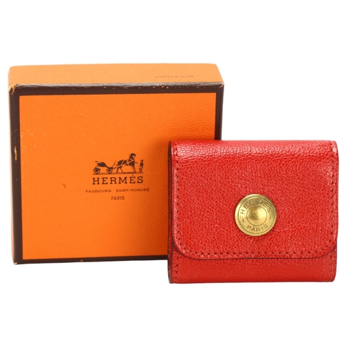 97 - HERMES - a French miniature red leather notebook case, 5.5cm x 5cm, boxed