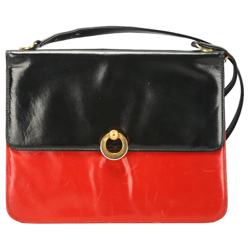 98 - RAYNE - a lady's Vintage crimson and black leather handbag, 24cm x 18cm