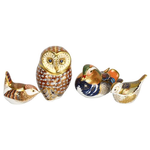 135 - 4 Royal Crown Derby birds, owl A/F, tallest 12cm