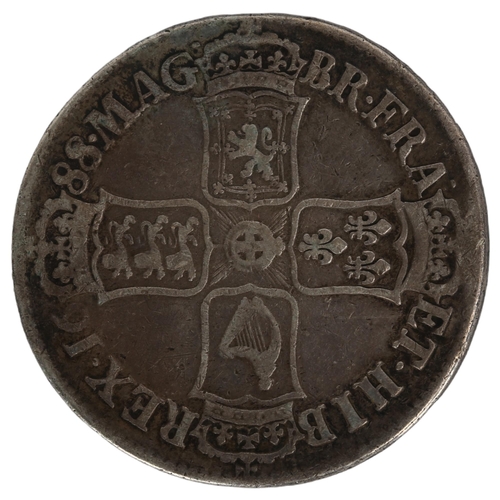 153 - A 1688 James II silver crown, dia 39.4mm, 29g