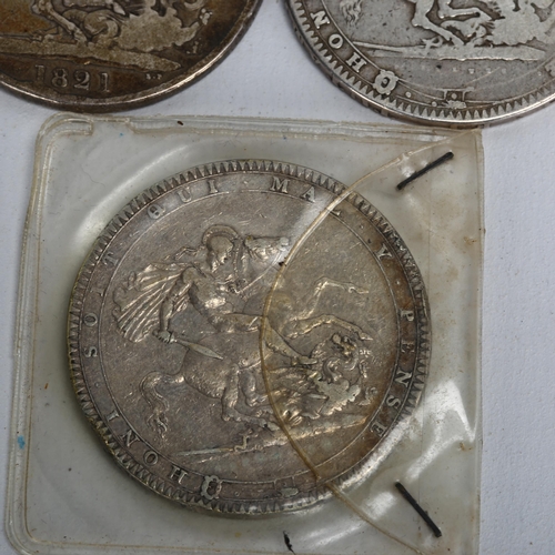 160 - 2 George III silver crowns 1890, 1820 and an 1821 George IV crown