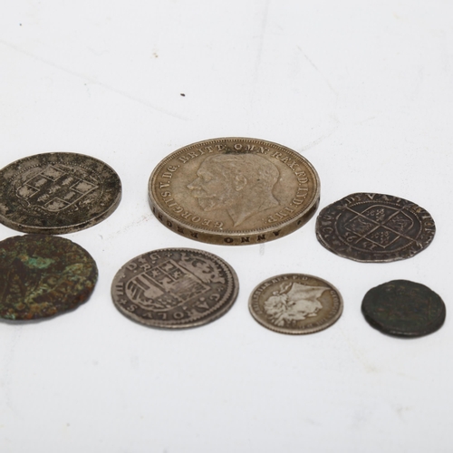 169 - A collection of 7 coins, inc Elizabeth I, Roman and 1711 Reales