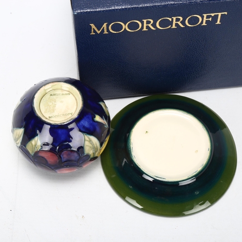 176 - A small Moorcroft Wisteria pattern vase, and a Moorcroft Hibiscus pattern dish, diameter of dish 11.... 