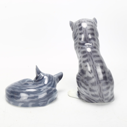 177 - A pair of Royal Copenhagen ceramic cats, maker's mark to base, tallest 18cm