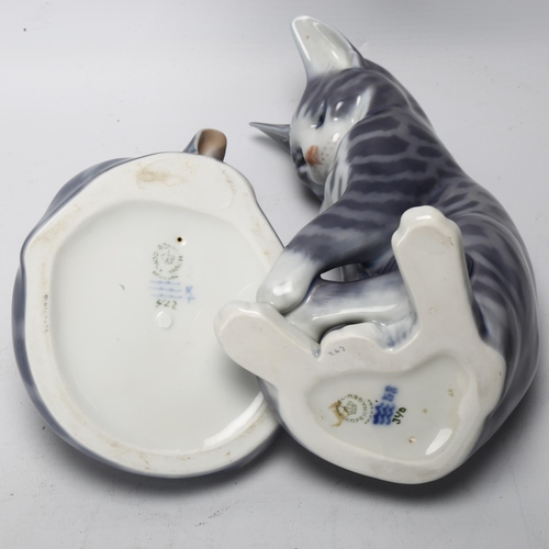 177 - A pair of Royal Copenhagen ceramic cats, maker's mark to base, tallest 18cm