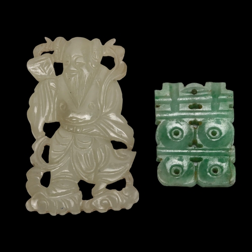 186 - 2 Chinese jade pendants, longest 3.5cm