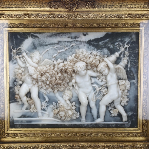 199 - A Neo-classical Revival carved relief faux marble panel of cherubs, in gilt frame, panel size 39 x 3... 