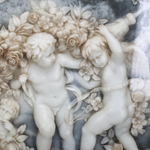 199 - A Neo-classical Revival carved relief faux marble panel of cherubs, in gilt frame, panel size 39 x 3... 