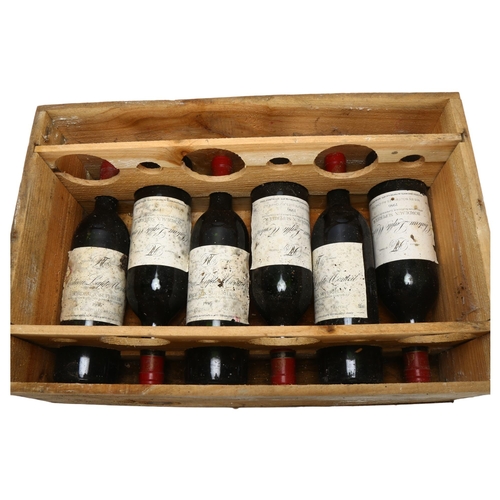 207 - 6 bottles of red Bordeaux wine, Chateau Lafite Monteil 1986, in original wood box