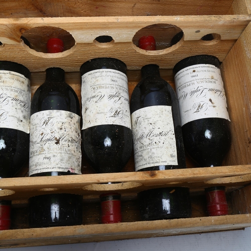 207 - 6 bottles of red Bordeaux wine, Chateau Lafite Monteil 1986, in original wood box