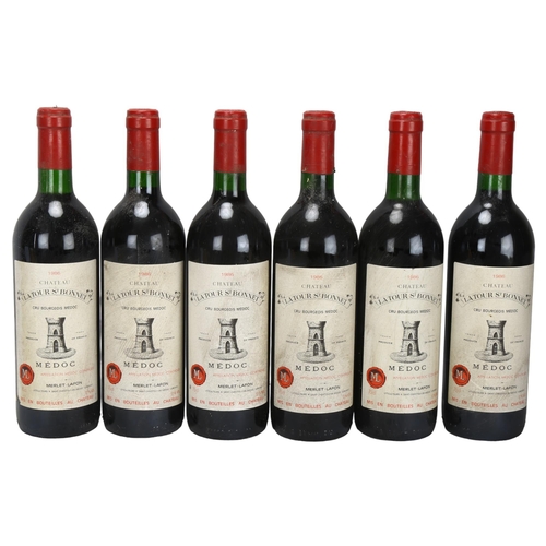 208 - 6 bottles of Red Wine, Chateau La Tour St Bonnet 1986, Medoc, 75cl