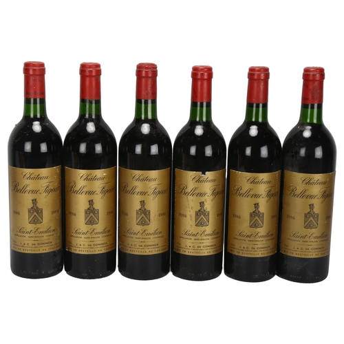 209 - 6 bottles of red wine, Chateau Bellevue Figeac 1986, Saint-Emilion, 75cl