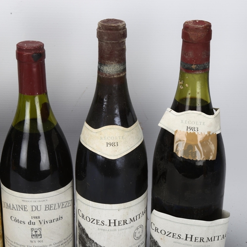 211 - 6 bottles of French red wine, 2 Crozes-Hermitage 1983, Pascal, Cotes du Vivarais, Belvezet 1988, Clo... 