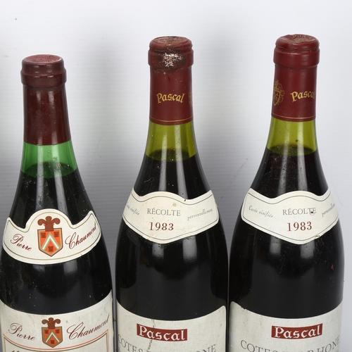 216 - 6 bottles of French red wine, 5 x 1983, Cotes du Rhone, Pascal, 1 bottle Cotes du Rhone, Pierre Chau... 