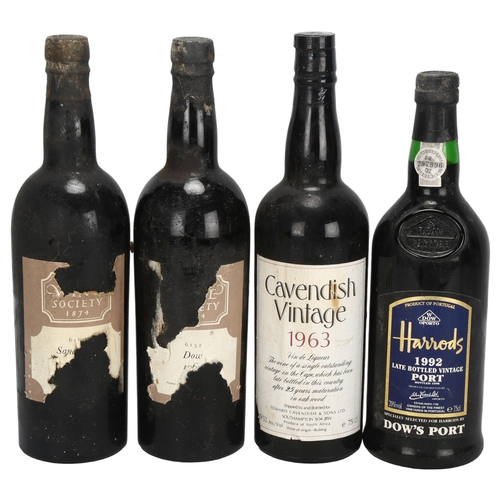 217 - 3 bottles of vintage port, Wine Society Dow 1960 and Sandemans 1960, Harrods 1992 LBV Dow's and Sout... 