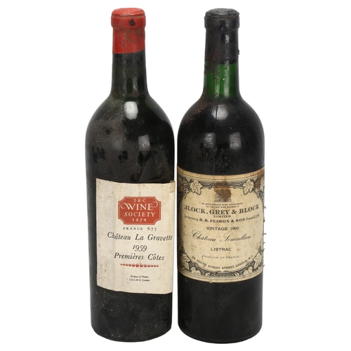 219 - 2 bottles of red wine, 1959 Chateau la Gravette, Premieres Cotes for The Wine Society and a bottle o... 