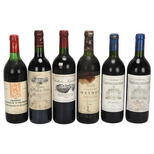 220 - 6 bottles of French red wine, 2 x 1990 Chateau Cardonna Lahourcade, Medoc, 1981 Chateau Meyney, Sain... 