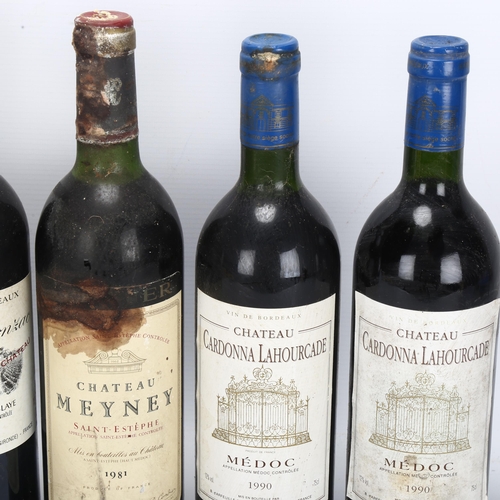 220 - 6 bottles of French red wine, 2 x 1990 Chateau Cardonna Lahourcade, Medoc, 1981 Chateau Meyney, Sain... 