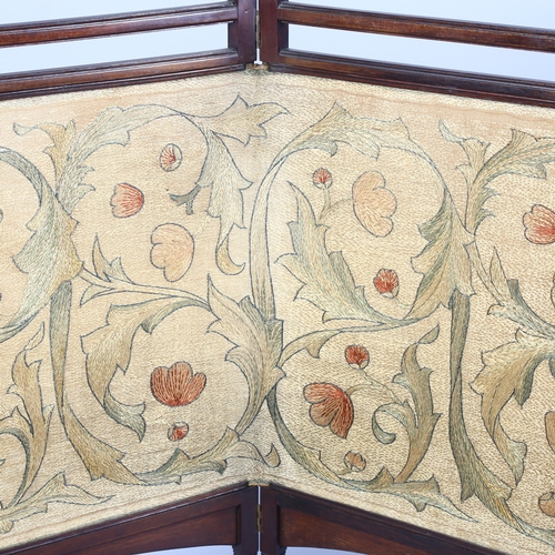 226 - MAY MORRIS - a folding screen with original embroidered panel in the Westward Ho! design, circa 1880... 