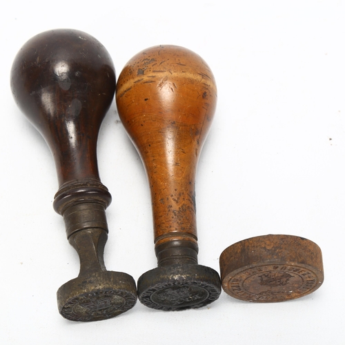 230 - 2 x 18th/19th century stamps for County Court of Sussex, with wood handles, and another metal stamp ... 