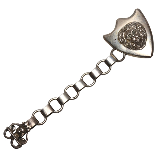 233 - An Ecclesiastic Clergy white metal cloak chain/clasp, with lion's head on shield, length 14cm