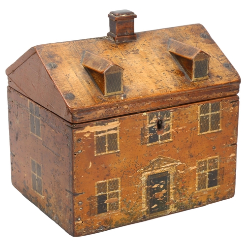 238 - A late 18th/early 19th century Regency Folk Art Cottage tea caddy, with lifting roof and secret draw... 