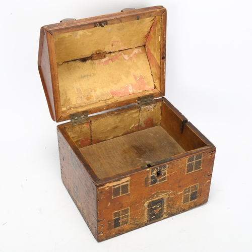 238 - A late 18th/early 19th century Regency Folk Art Cottage tea caddy, with lifting roof and secret draw... 