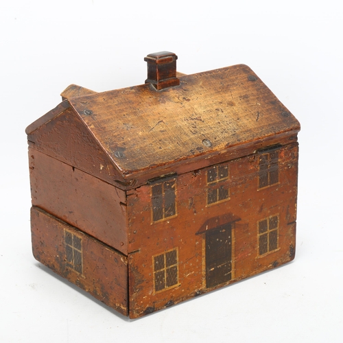 238 - A late 18th/early 19th century Regency Folk Art Cottage tea caddy, with lifting roof and secret draw... 