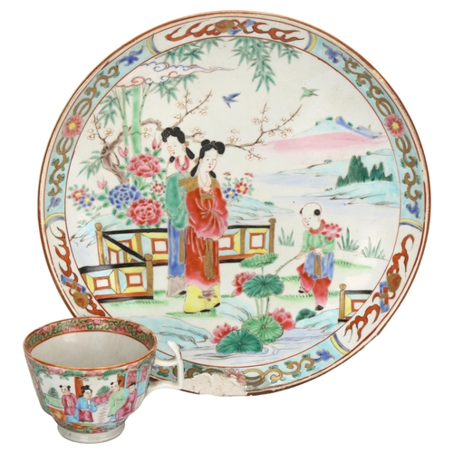 240 - A Chinese Canton tea cup and charger, charger with 3 character marks to base, diameter 30cm