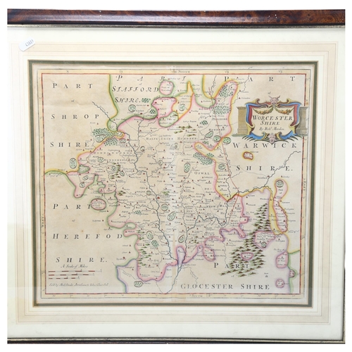 244 - 2 x 17th/18th century hand coloured maps by Robert Morden, of Worcestershire and Leicestershire, map... 