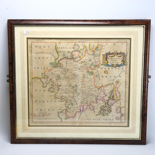 244 - 2 x 17th/18th century hand coloured maps by Robert Morden, of Worcestershire and Leicestershire, map... 