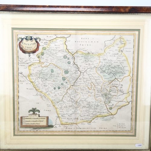 244 - 2 x 17th/18th century hand coloured maps by Robert Morden, of Worcestershire and Leicestershire, map... 