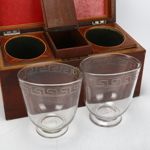 250 - A Georgian mahogany tea caddy, with fitted interior and etched Greek Key glass, 30.5 x 15.5cm, heigh... 