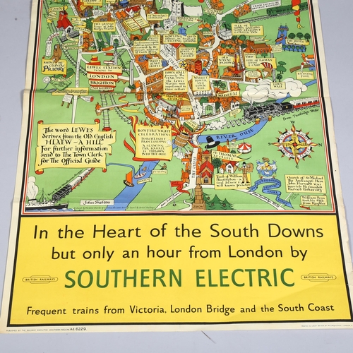 258 - RAILWAY INTEREST - a British Railways advertising poster for Lewes, Sussex, by John Skelton, 1950, p... 