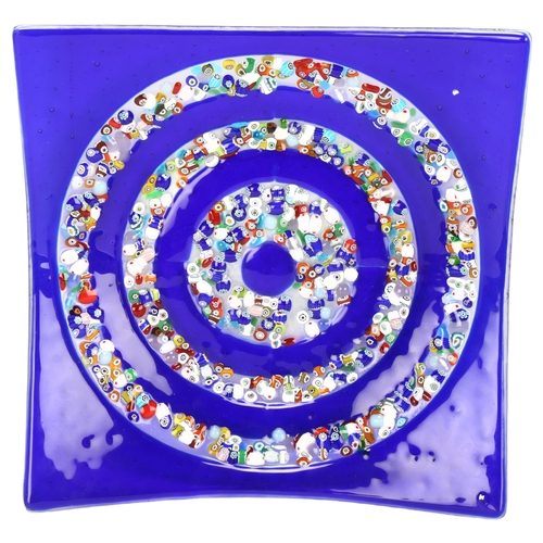 260 - A Murano slab glass dish with Millefiori inserts, 27.5cm square