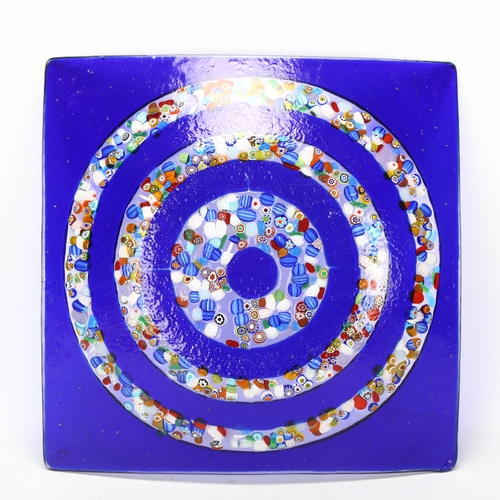 260 - A Murano slab glass dish with Millefiori inserts, 27.5cm square