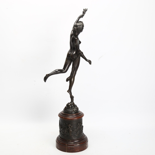 268 - An Antique Classical bronze sculpture, on marble base with cherub relief panel, overall height 54cm