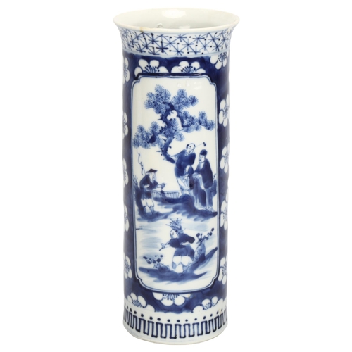 271 - An Antique Chinese blue and white sleeve vase, 4 character marks to base, height 25.5cm