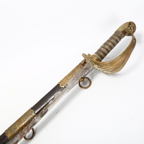 273 - An 1827 pattern Naval Officer's sword in leather-mounted scabbard, and shagreen handle, length 96cm