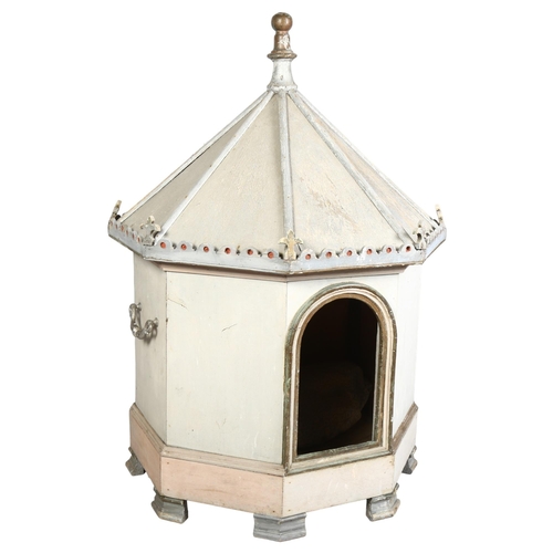 282 - An 18th century style French lap-dog house, hand painted wood in octagonal form on eight feet, heigh... 