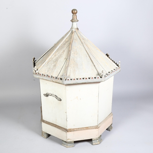 282 - An 18th century style French lap-dog house, hand painted wood in octagonal form on eight feet, heigh... 