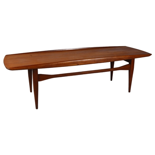 493 - A 1960s'/70s' teak coffee table with raised edges, in the manner of Finn Juhl, no makers labels, 151... 