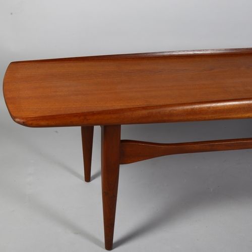 493 - A 1960s'/70s' teak coffee table with raised edges, in the manner of Finn Juhl, no makers labels, 151... 