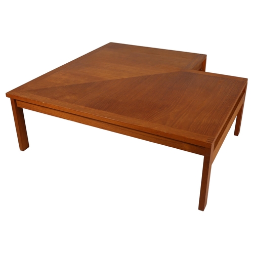 499 - A mid-century Danish teak corner coffee table by France & Son with maker’s metal label, 95cm sq, hei... 