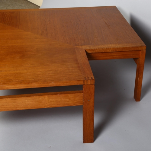 499 - A mid-century Danish teak corner coffee table by France & Son with maker’s metal label, 95cm sq, hei... 