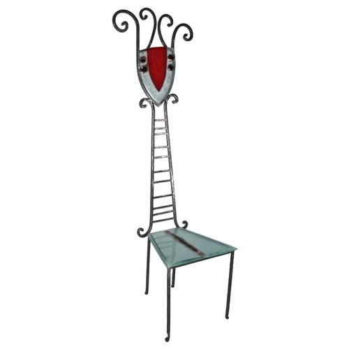 508 - A Swedish glass and forged steel high-back sculptural chair  ca 1990 , height 168cm