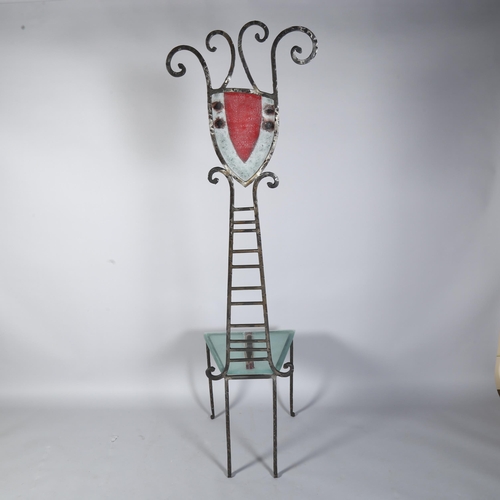 508 - A Swedish glass and forged steel high-back sculptural chair  ca 1990 , height 168cm