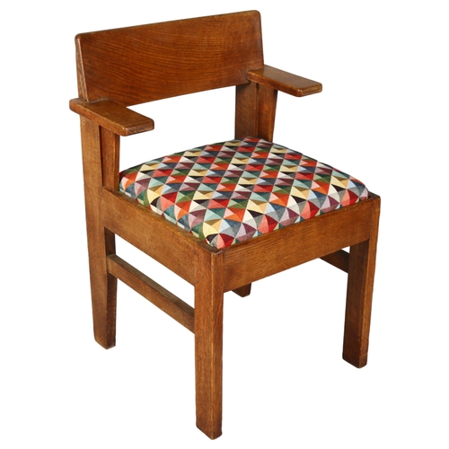 513 - A Haagse school Arts & Crafts or Art Deco elbow chair in oak, Netherlands, 1930s, height 77cm